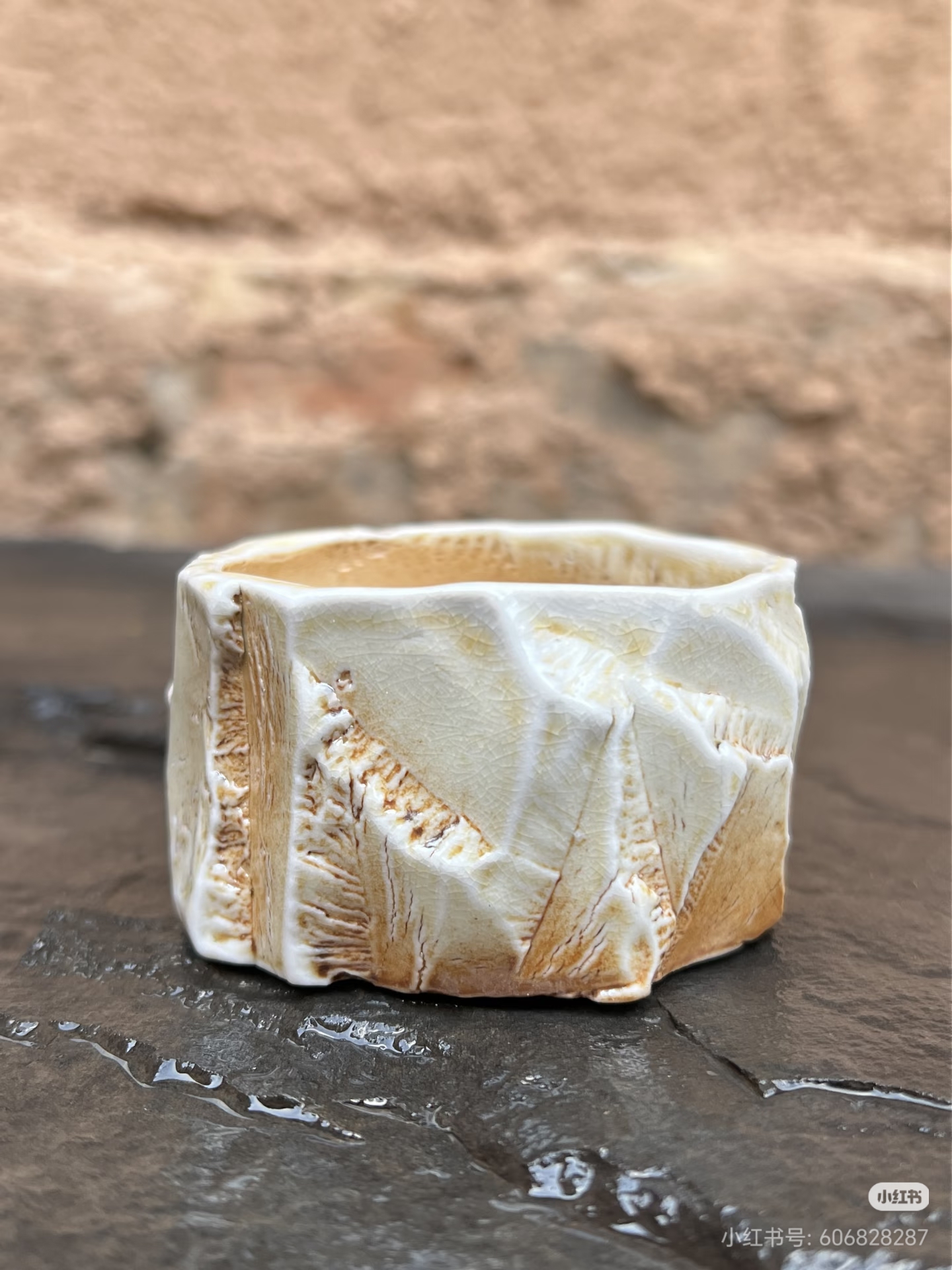 Carved cup, crackle white — kiln position 4-5